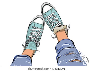 Vector Hand Drawn Sketch With Gym Shoes. EPS