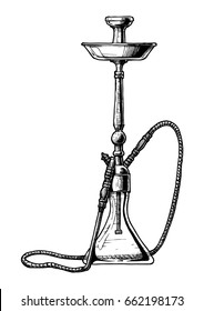 Vector hand drawn sketch of hookah in vintage engraved style. isolated on white background.