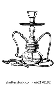 Vector hand drawn sketch of hookah in vintage engraved style. isolated on white background.