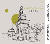 Vector hand drawn sketch illustration of Castello Sforzesco in Milan, Italy