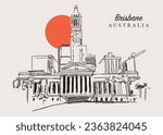 Vector hand drawn sketch illustration of the city council building of Brisbane, Queensland, Australia.