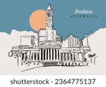 Vector hand drawn sketch illustration of the city council building of Brisbane, Queensland, Australia.