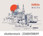 Vector hand drawn sketch illustration of the dome of St. Paul's cathedral in Valletta, the capital of Malta.