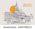Vector hand drawn sketch illustration of the House of Representatives of Argentina in Buenos Aires.