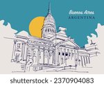 Vector hand drawn sketch illustration of the House of Representatives of Argentina in Buenos Aires.