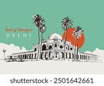 Vector hand drawn sketch illustration of the Tomb of Humayun in Delhi, India