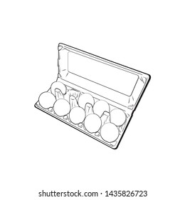 Vector hand drawn sketch illustration with chicken eggs in the open box