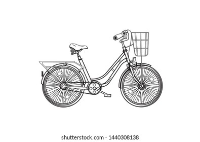 Vector hand drawn sketch illustration of vintage bicycle isolated on white background