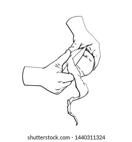Vector hand drawn sketch illustration of hands with apple, vector illustration isolated on white background 