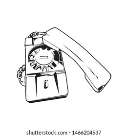 Vector hand drawn sketch illustration of old vintage phone