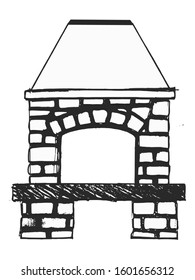 Vector, hand drawn, sketch illustration of fireplace. Motives of comfortable interior, everyday life, warning, winter holidays, seasonal