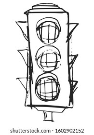 Vector, hand drawn, sketch illustration of traffic lights. Motives of transportation, traffic and roads, objects of safety and regulation