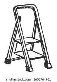 Vector, hand drawn, sketch illustration of step ladder. of repair and building Motives.  domestic tool object,