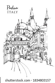 Vector hand drawn sketch illustration of the Basilica of St. Anthony of Padua in Veneto, Italy