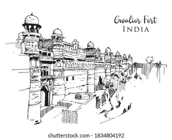 Vector hand drawn sketch illustration of Gwalior Fort in Madhya Pradesh, India