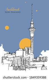 Vector hand drawn sketch illustration of Auckland, New Zealand