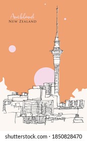 Vector hand drawn sketch illustration of Auckland, New Zealand