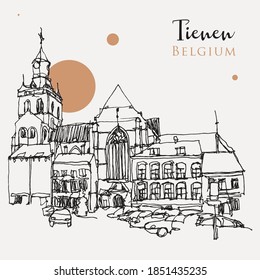 Esbozo dibujado a mano vectorial, ilustración de Tienen, Bélgica