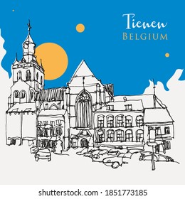handgezeichnete Vektorgrafik-Illustration Tienen, Belgien