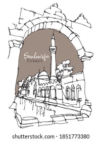 Vector hand drawn sketch illustration of Balikligol in Sanliurfa, southeast Turkey