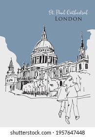 Vector hand drawn sketch illustration of St. Paul Cathedral in London, United Kingdom