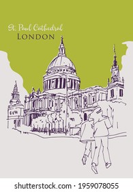 Vector hand drawn sketch illustration of St. Paul Cathedral in London, United Kingdom