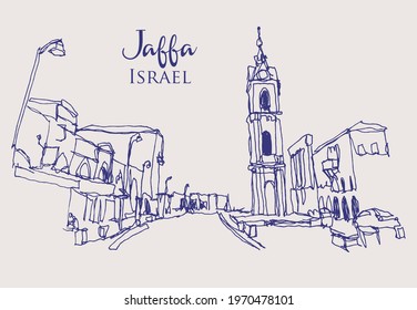 Vector hand drawn sketch illustration of the old Ottoman Clocktower in Jaffa near Tel Aviv, Israel