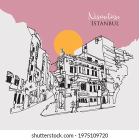 Vector hand drawn sketch illustration of Nisantasi district of Sisli, Istanbul, Turkey