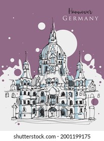 Vector hand drawn sketch illustration of Neues Rathaus in Hannover, Germany