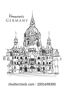 Vector hand drawn sketch illustration of Neues Rathaus in Hannover, Germany