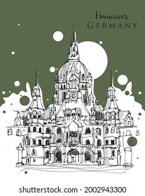 Vector hand drawn sketch illustration of Neues Rathaus in Hannover, Germany