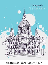 Vector hand drawn sketch illustration of Neues Rathaus in Hannover, Germany