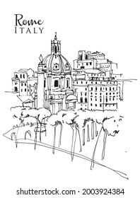 Vector hand drawn sketch illustration of Church of Santa Maria of Loreto in Piazza di Venezia in Rome, Italy