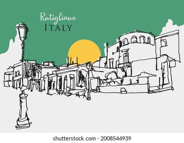 Vector hand drawn sketch illustration of Rutigliano, a commune in Bari, southern Italy