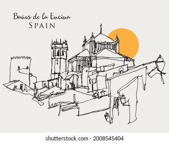 Vector hand drawn sketch illustration of Banos de la Encina in the province of Jaen, Andalucia, Spain