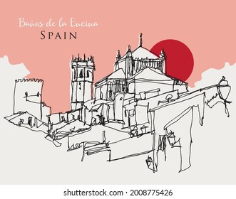 Vector hand drawn sketch illustration of Banos de la Encina in the province of Jaen, Andalucia, Spain