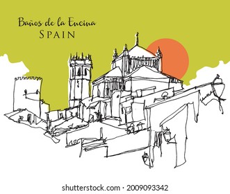 Vector hand drawn sketch illustration of Banos de la Encina in the province of Jaen, Andalucia, Spain