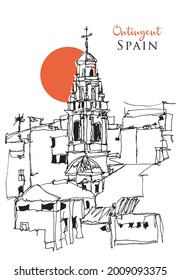 Vector hand drawn sketch illustration of Ontinyent, a municipality in the comarca of Vall d'Albaida in the Valencian Community, Spain