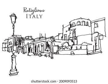 Vector hand drawn sketch illustration of Rutigliano, a commune in Bari, southern Italy