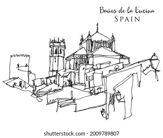 Vector hand drawn sketch illustration of Banos de la Encina in the province of Jaen, Andalucia, Spain