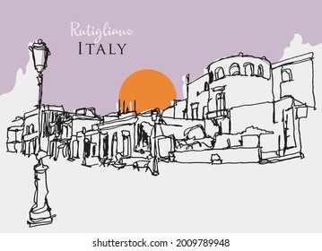 Vector hand drawn sketch illustration of Rutigliano, a commune in Bari, southern Italy