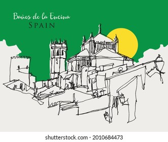 Vector hand drawn sketch illustration of Banos de la Encina in the province of Jaen, Andalucia, Spain