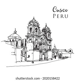 Vector hand drawn sketch illustration of Cusco, Peru