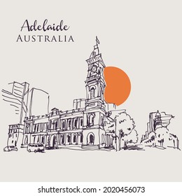 Vector hand drawn sketch illustration of Victoria Square in Adelaide, Australia