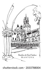 Vector hand drawn sketch illustration of Basilica di Sant'Andrea in Mantua, Italy