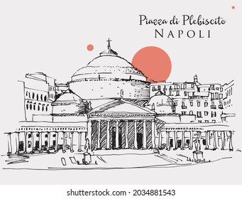 Vector hand drawn sketch illustration of Piazza di Plebiscito in Naples, Italy