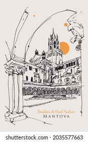 Vector hand drawn sketch illustration of Basilica di Sant'Andrea in Mantua, Italy