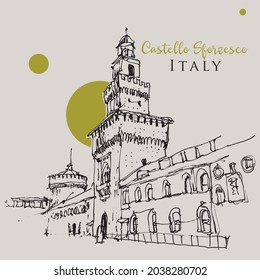 Vector hand drawn sketch illustration of Castello Sforzesco in Milan, Italy