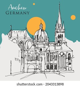 Vector hand drawn sketch illustration of the Imperial Cathedral in Aachen, Germany svg