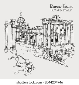 Vector hand drawn sketch illustration of the Roman Forum in Rome, Italy